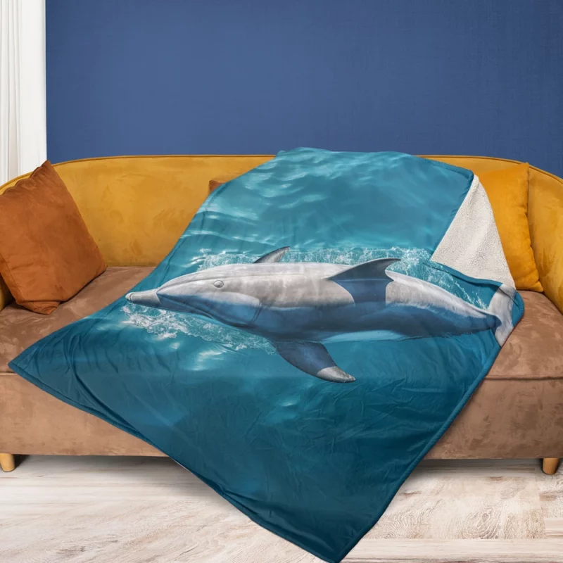 Dolphin Swimming Underwater Fleece Blanket 1