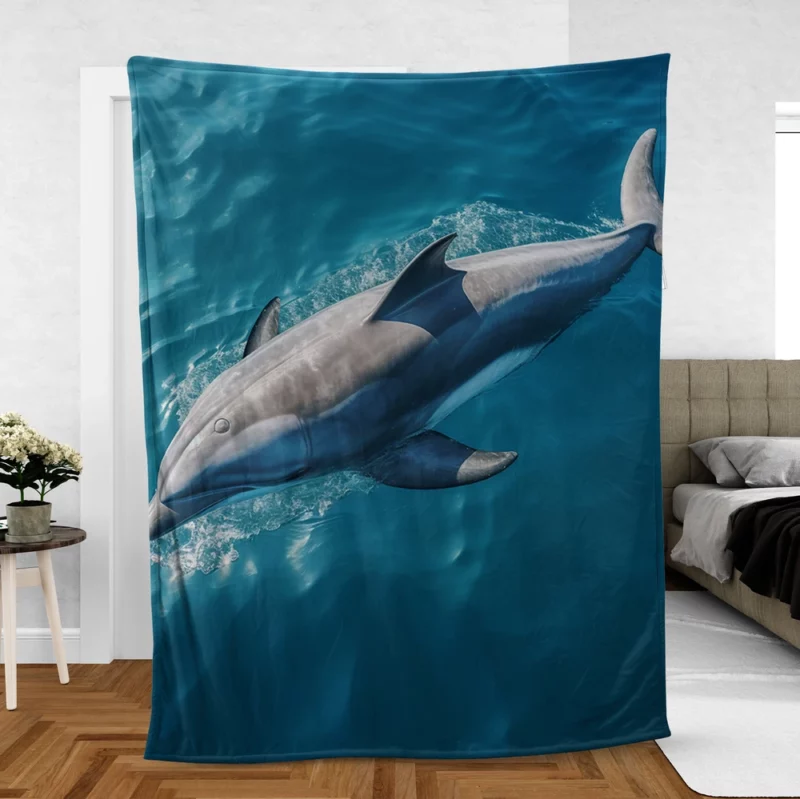 Dolphin Swimming Underwater Fleece Blanket
