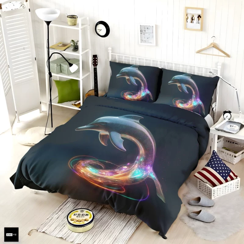 Dolphin With Rainbow Light Bedding Set