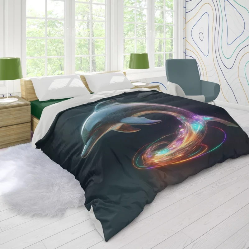 Dolphin With Rainbow Light Duvet Cover