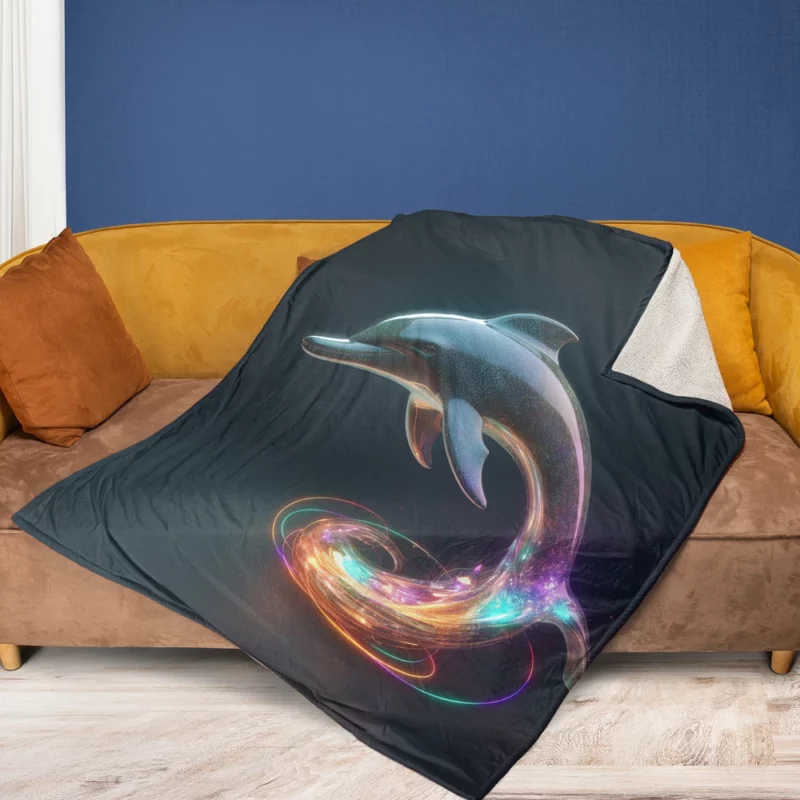 Dolphin With Rainbow Light Fleece Blanket 1