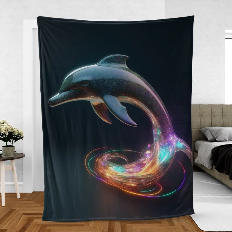 Dolphin With Rainbow Light Fleece Blanket