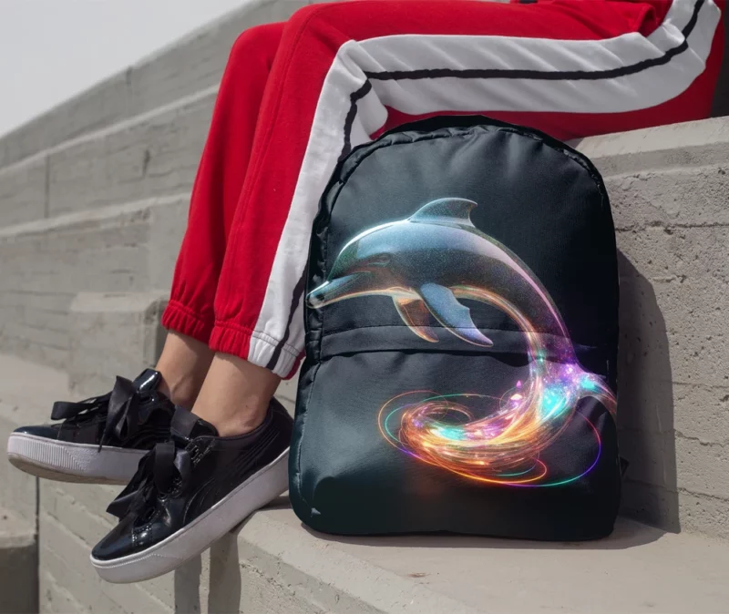 Dolphin With Rainbow Light Minimalist Backpack 1