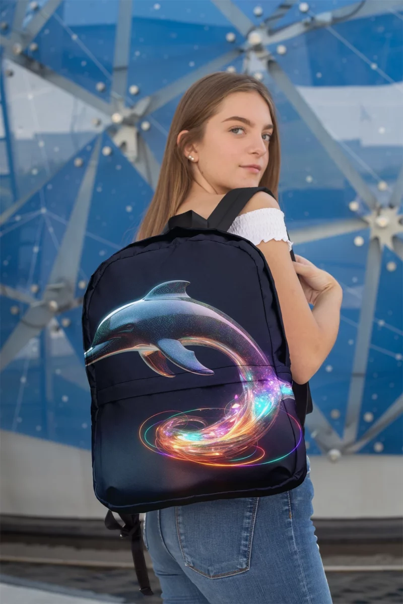 Dolphin With Rainbow Light Minimalist Backpack 2