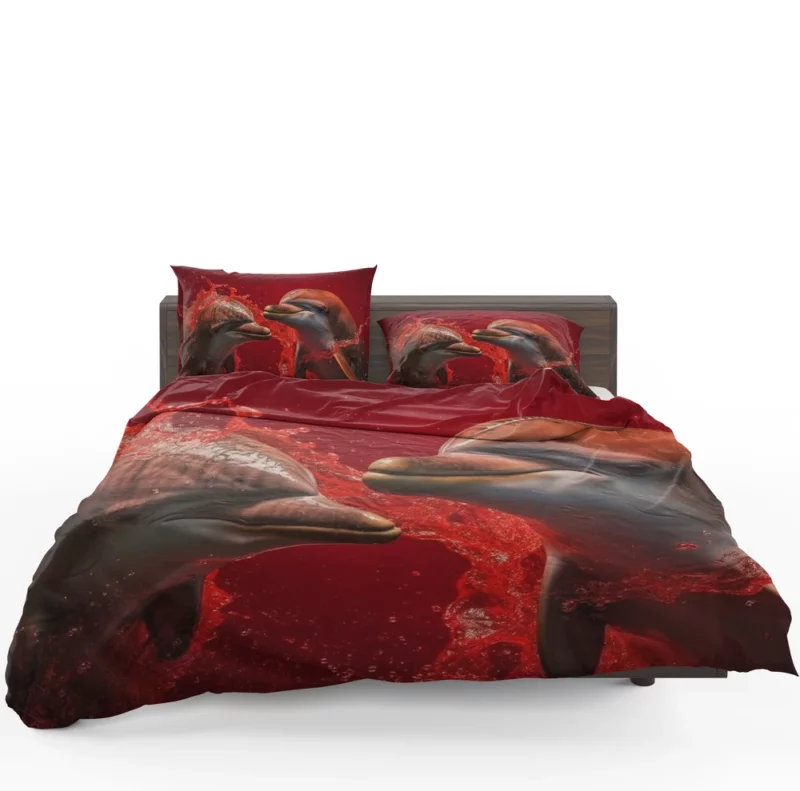 Dolphin on Red Background Bedding Set 1