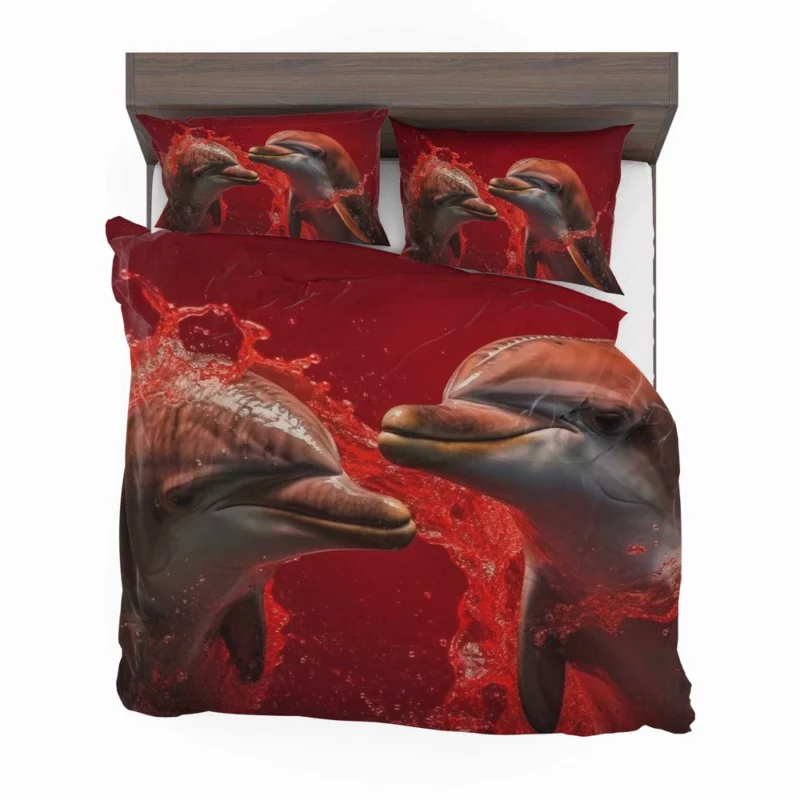 Dolphin on Red Background Bedding Set 2