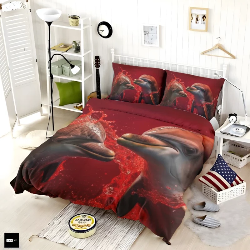 Dolphin on Red Background Bedding Set