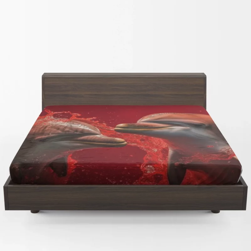 Dolphin on Red Background Fitted Sheet 1