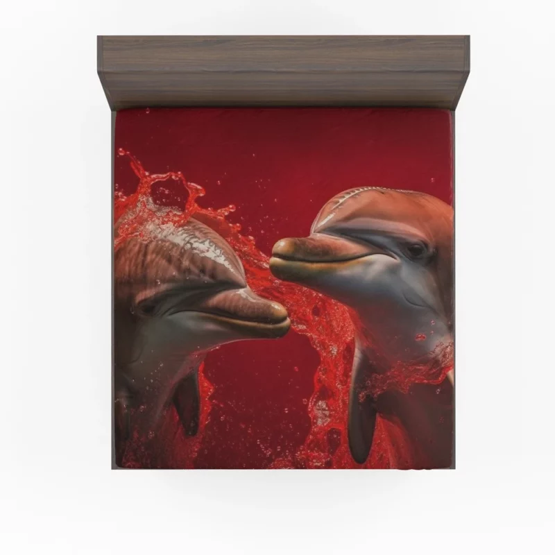 Dolphin on Red Background Fitted Sheet