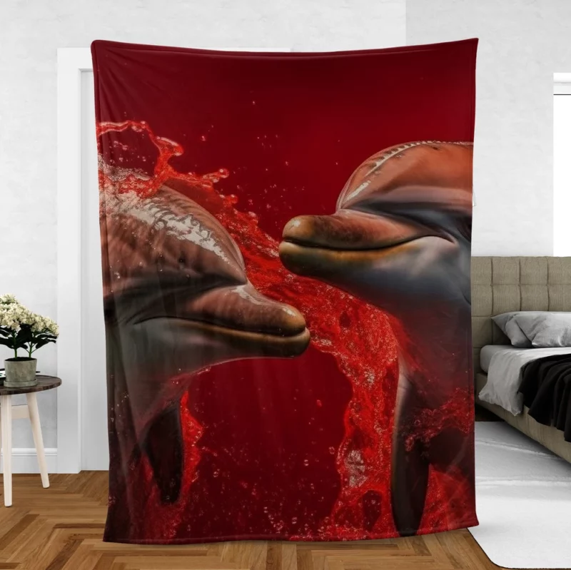 Dolphin on Red Background Fleece Blanket