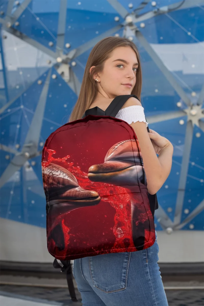 Dolphin on Red Background Minimalist Backpack 2