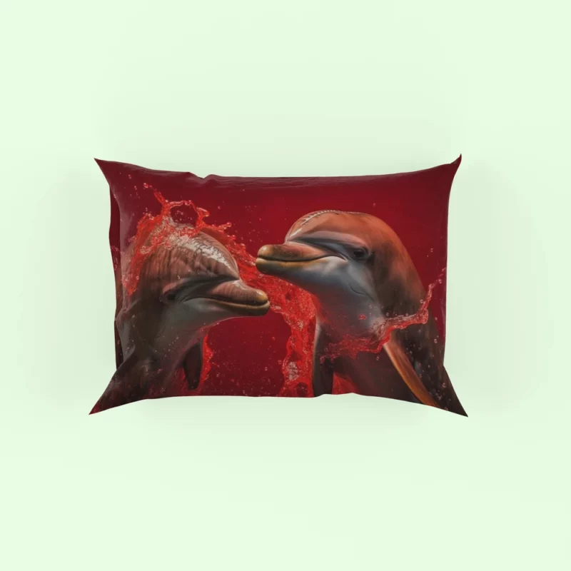 Dolphin on Red Background Pillow Case