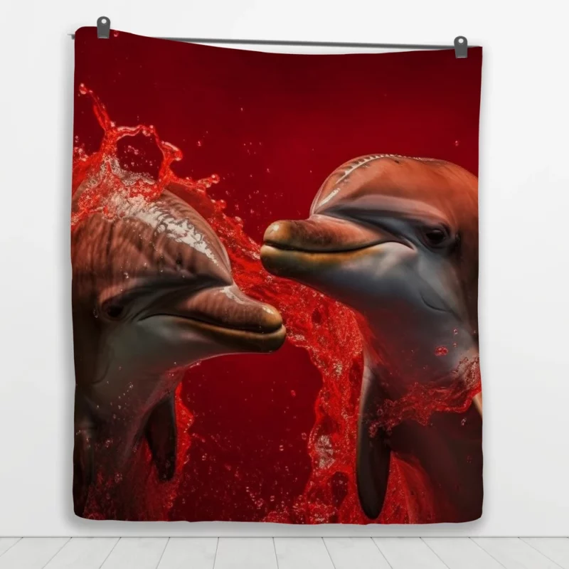 Dolphin on Red Background Quilt Blanket 1