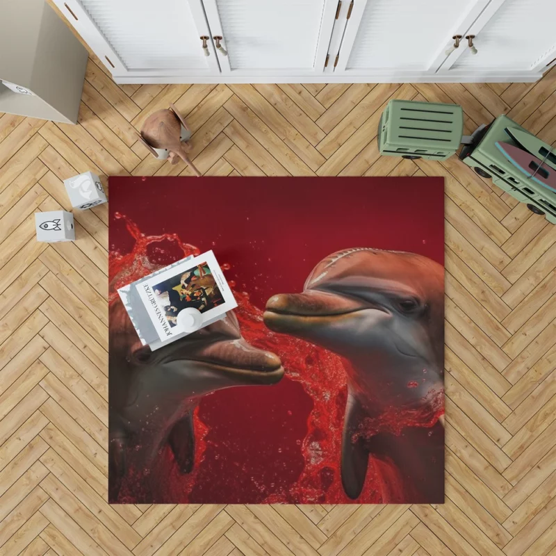 Dolphin on Red Background Rug