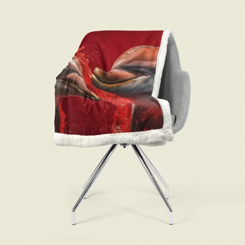 Dolphin on Red Background Sherpa Fleece Blanket 1