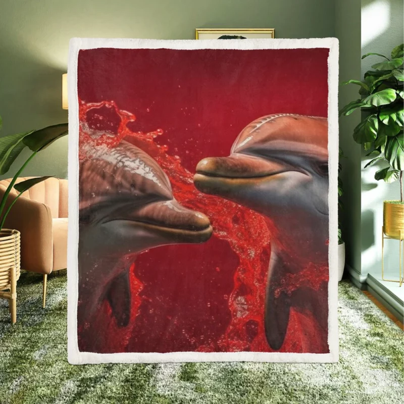 Dolphin on Red Background Sherpa Fleece Blanket