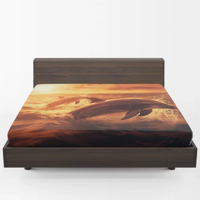 Dolphins Jumping at Sunrise Fitted Sheet 1