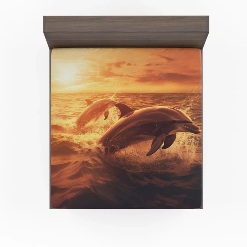 Dolphins Jumping at Sunrise Fitted Sheet