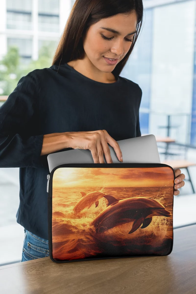 Dolphins Jumping at Sunrise Laptop Sleeve 1