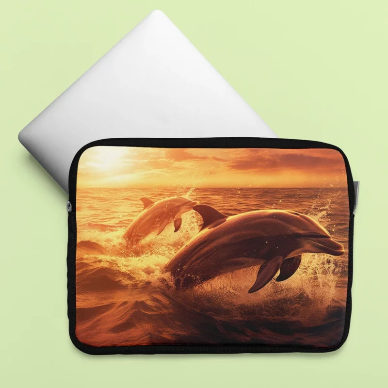 Dolphins Jumping at Sunrise Laptop Sleeve