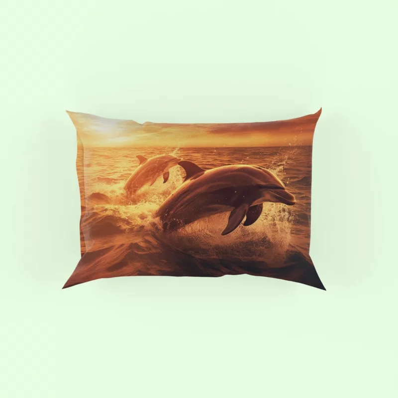 Dolphins Jumping at Sunrise Pillow Case