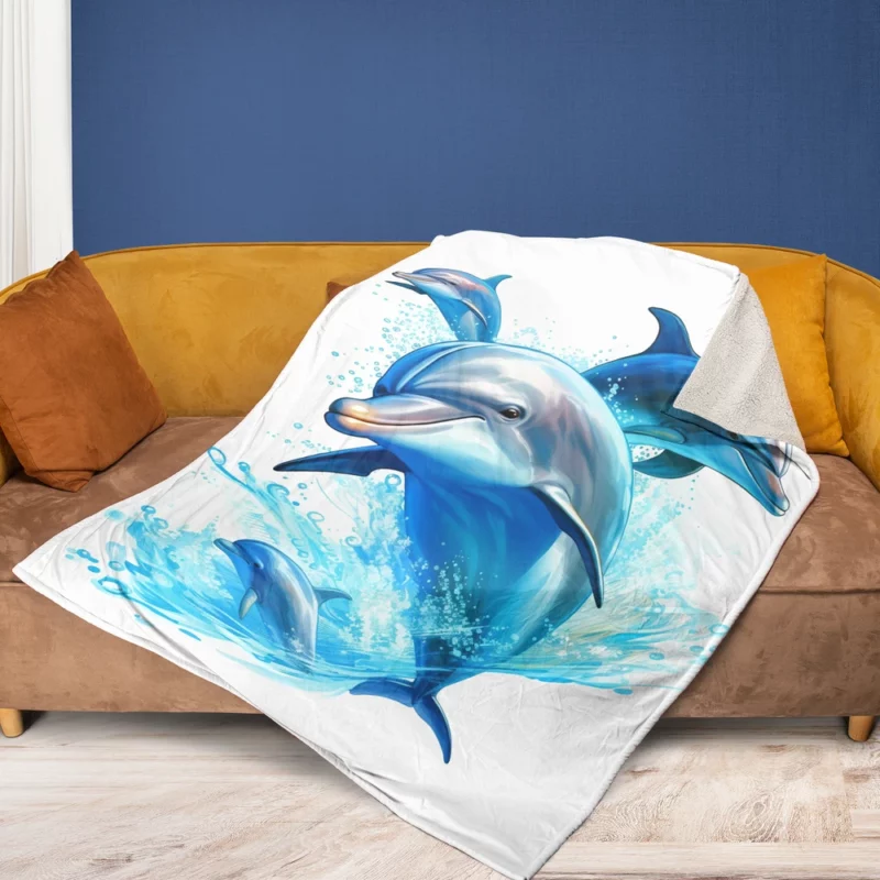 Dolphins Jumping from Ocean Fleece Blanket 1