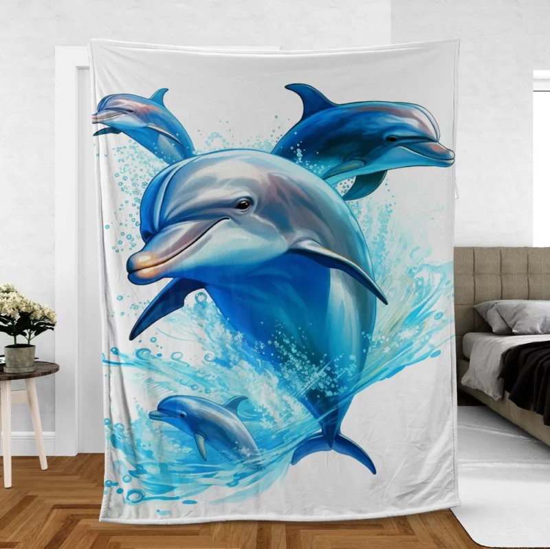 Dolphins Jumping from Ocean Fleece Blanket