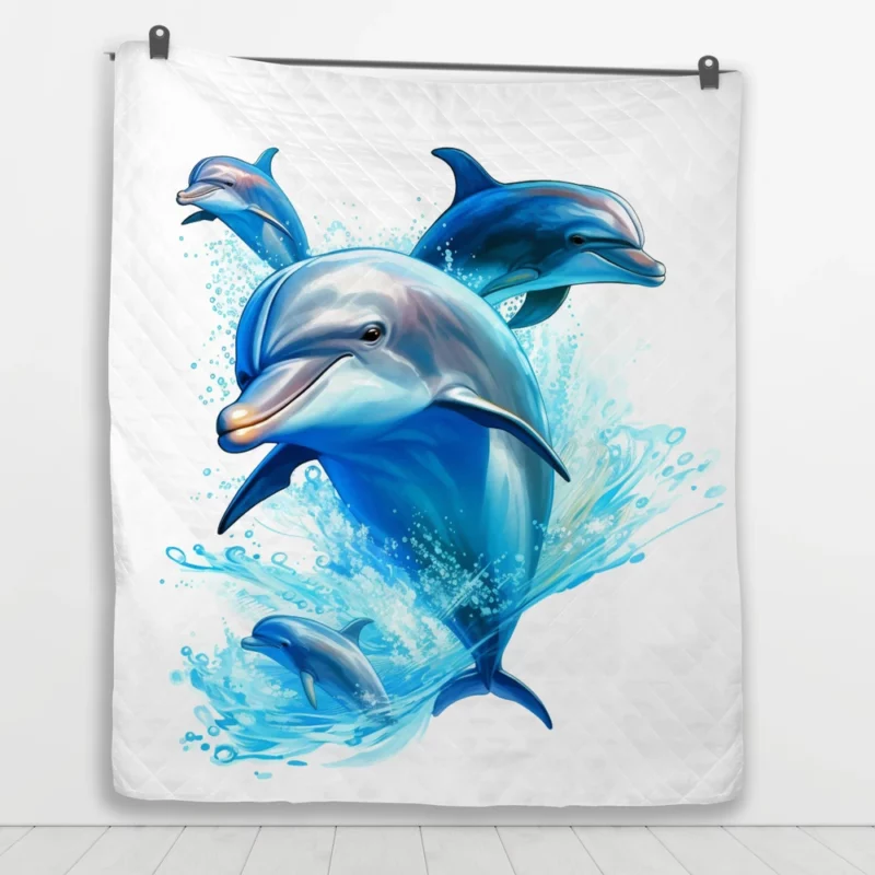 Dolphins Jumping from Ocean Quilt Blanket 1