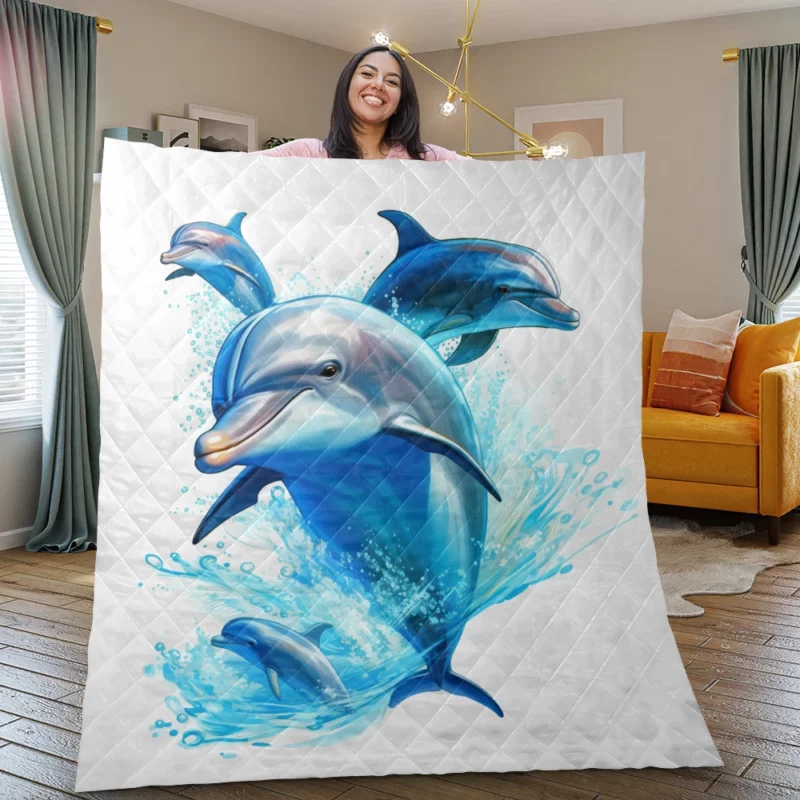 Dolphins Jumping from Ocean Quilt Blanket