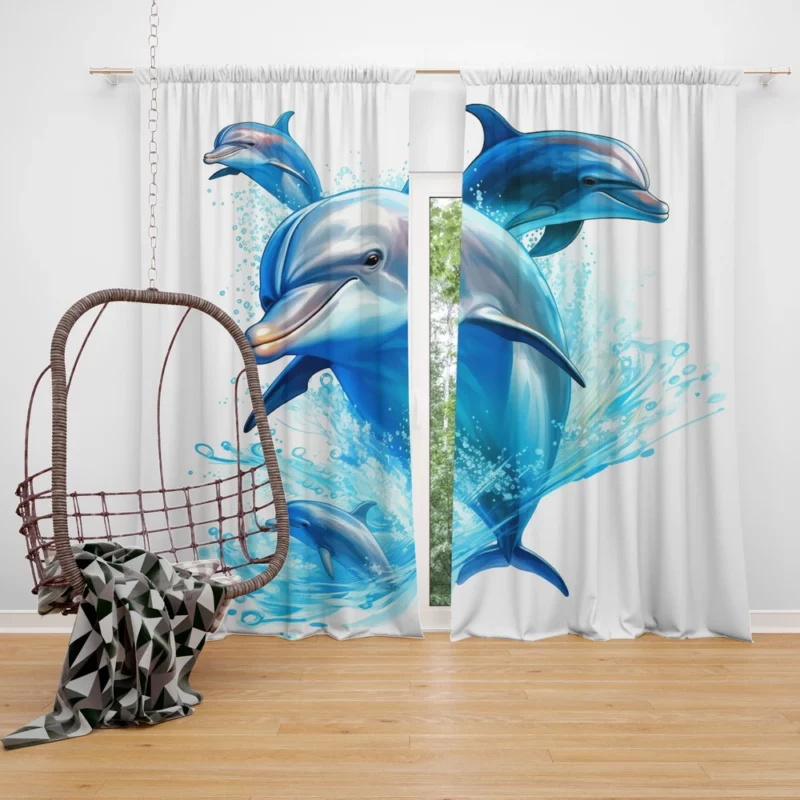 Dolphins Jumping from Ocean Window Curtain