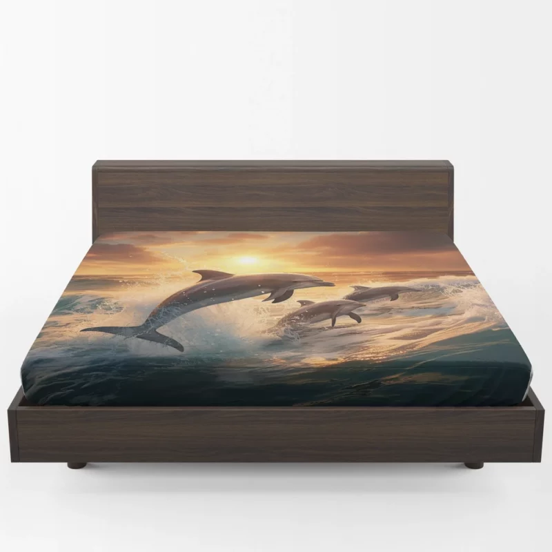 Dolphins Jumping in Blue Waters Fitted Sheet 1