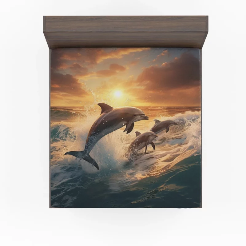 Dolphins Jumping in Blue Waters Fitted Sheet