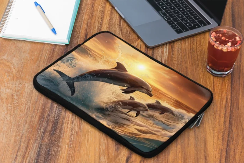 Dolphins Jumping in Blue Waters Laptop Sleeve 2