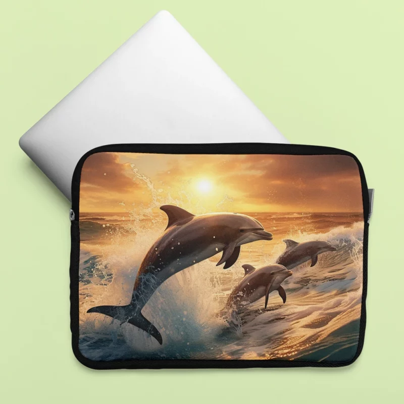 Dolphins Jumping in Blue Waters Laptop Sleeve