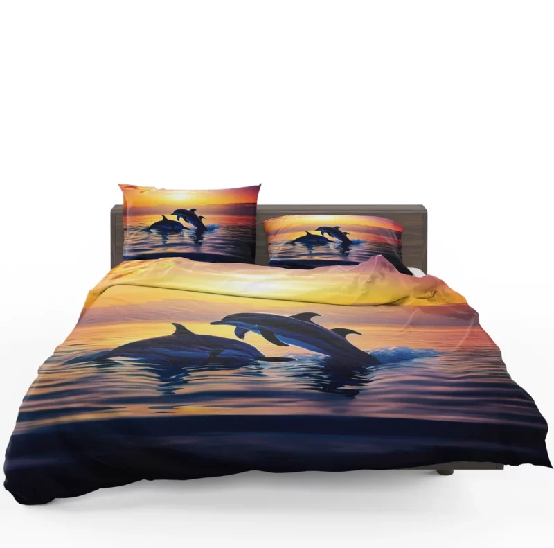 Dolphins Swimming at Sunrise Bedding Set 1