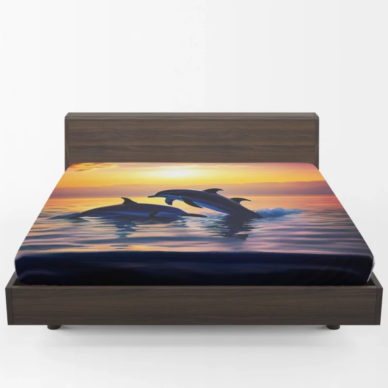 Dolphins Swimming at Sunrise Fitted Sheet 1