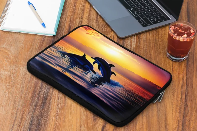 Dolphins Swimming at Sunrise Laptop Sleeve 2