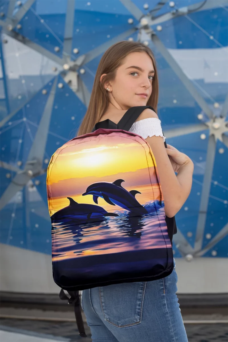 Dolphins Swimming at Sunrise Minimalist Backpack 2