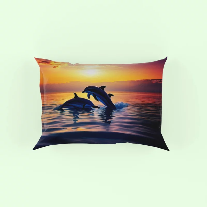 Dolphins Swimming at Sunrise Pillow Case