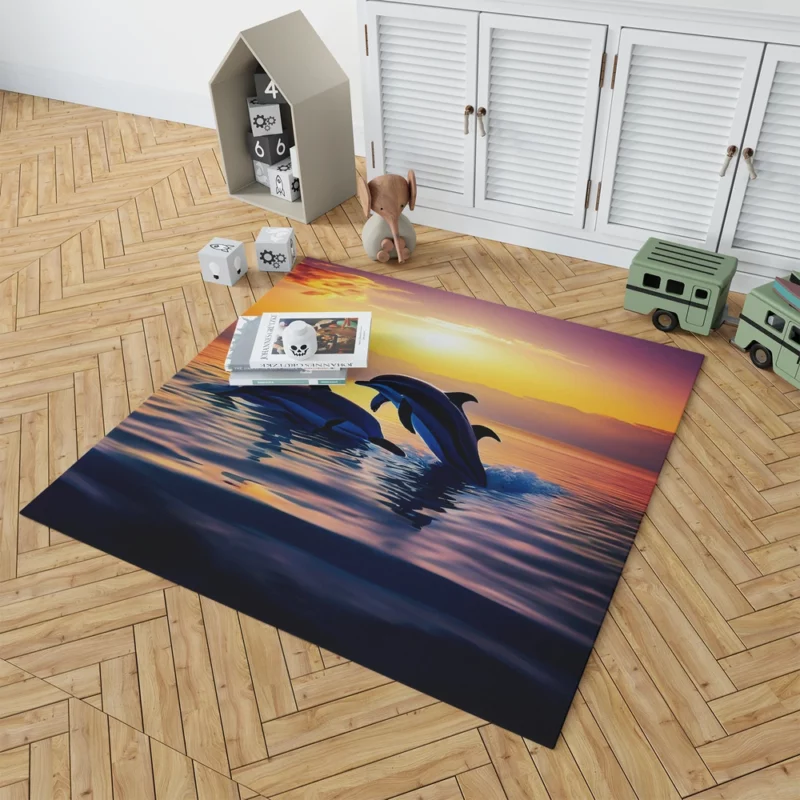 Dolphins Swimming at Sunrise Rug 1
