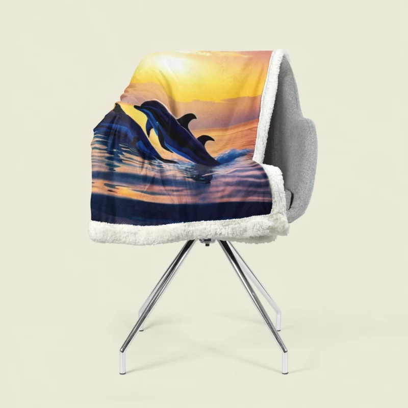 Dolphins Swimming at Sunrise Sherpa Fleece Blanket 1