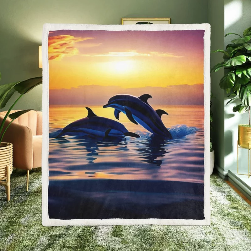 Dolphins Swimming at Sunrise Sherpa Fleece Blanket