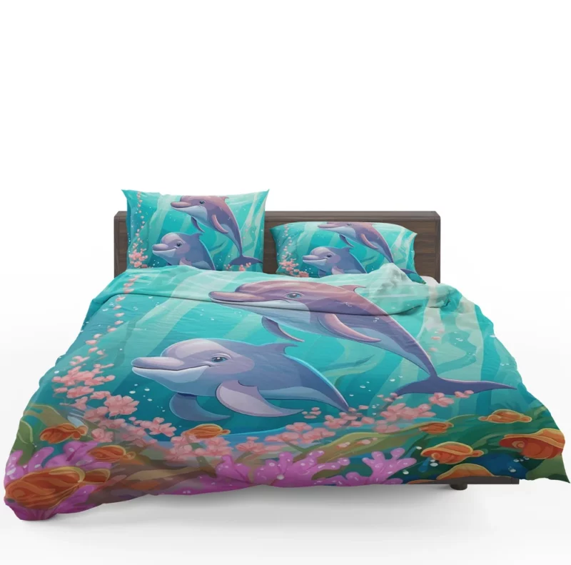 Dolphins and Flowers Artwork Bedding Set 1
