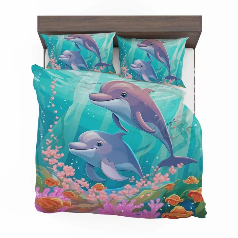 Dolphins and Flowers Artwork Bedding Set 2