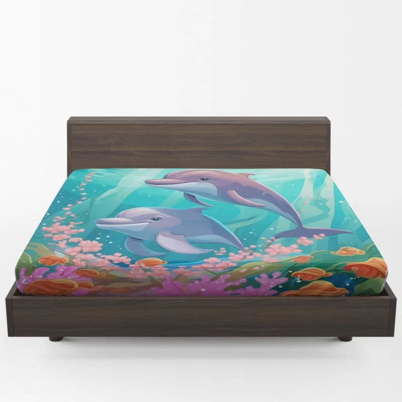 Dolphins and Flowers Artwork Fitted Sheet 1