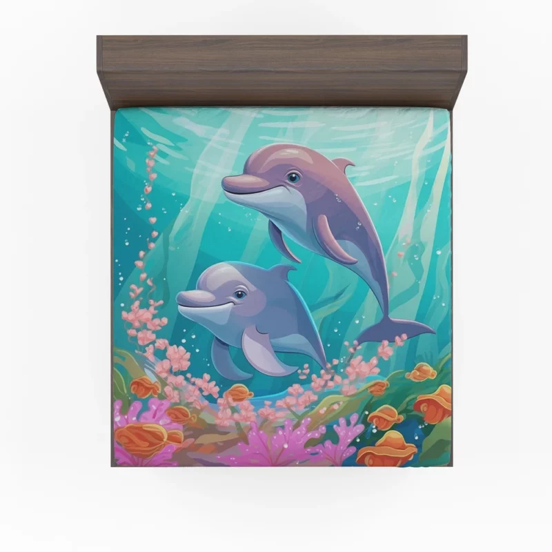 Dolphins and Flowers Artwork Fitted Sheet