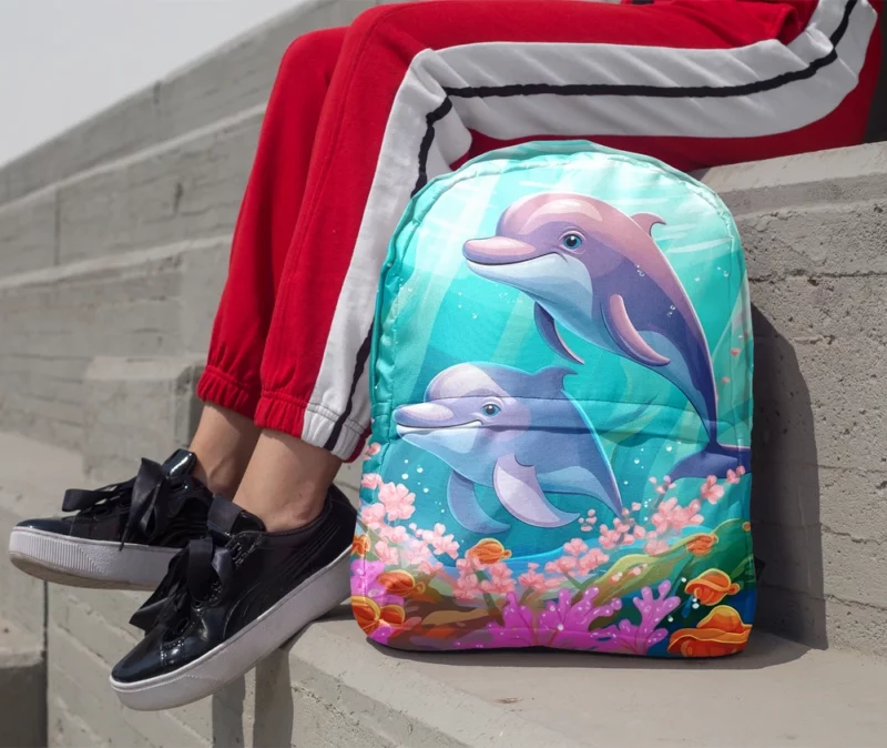 Dolphins and Flowers Artwork Minimalist Backpack 1