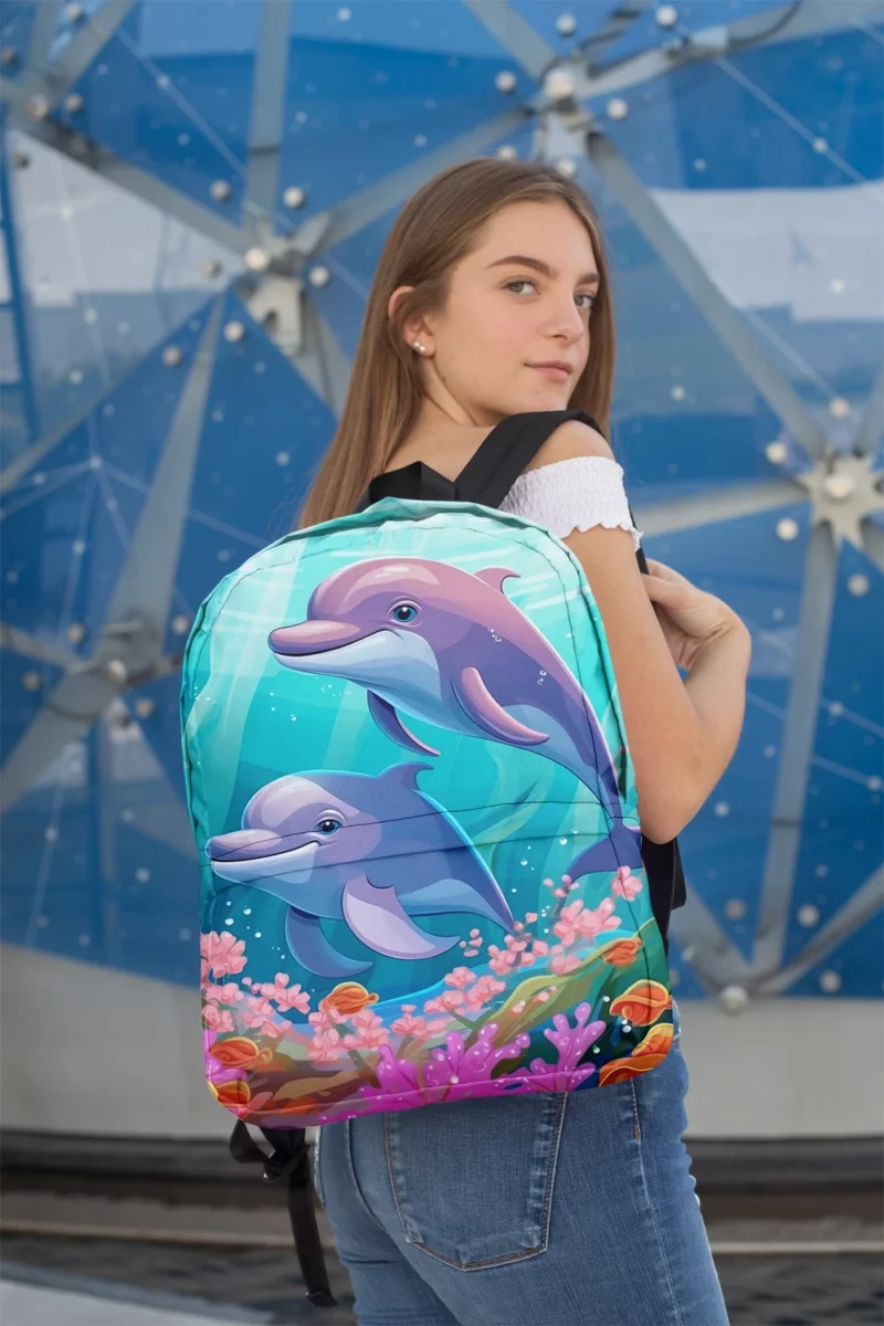 Dolphins and Flowers Artwork Minimalist Backpack 2