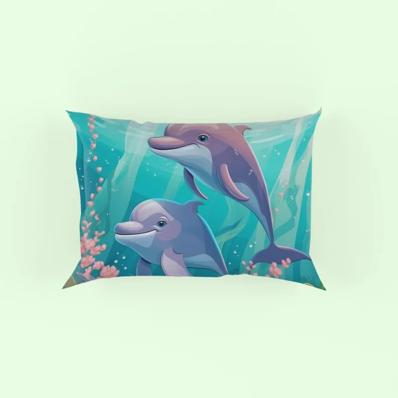 Dolphins and Flowers Artwork Pillow Case