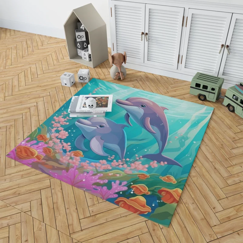 Dolphins and Flowers Artwork Rug 1